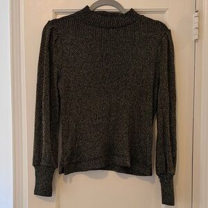 LOFT Metallic Black & Gold Mockneck Sweater Top